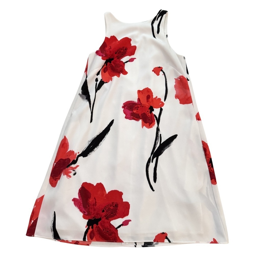 Ralph Lauren White Midi Dress with Red Floral Design